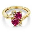 thumbnail image 3 of Gem Stone King 18K Yellow Gold Plated Silver Red Created Ruby and White Lab Grown Diamond Ring for Women (1.95 Cttw, Heart Shape 6MM, Gemstone July Birthstone, Available in Size 5, 6, 7, 8, 9), 3 of 6