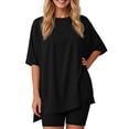thumbnail image 2 of Short Sets Women 2 Piece Outfits Oversized T-Shirts Pocketed Cotton Shorts Matching Sets Sleepwear For Women, 2 of 8