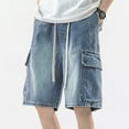 thumbnail image 2 of Mens Jeans Casual Wash Drawstring Wide Leg Cargo Denim Shorts with Multi-Pockets Comfort Outdoor Loose Mens Jorts Blue XL, 2 of 5