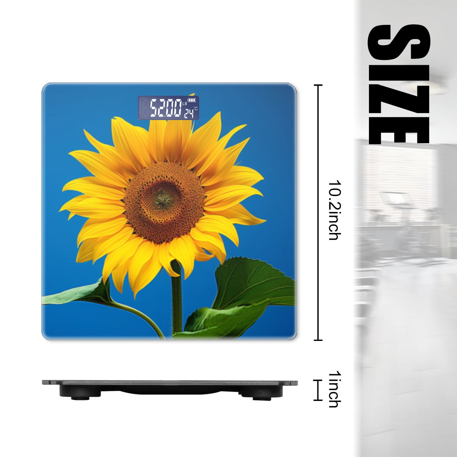 Bathroom Scale, Highly Accurate Digital Body Scale,Precisely Measures Weight up to 400 lbs-Beautiful Sunflower On Blue Background