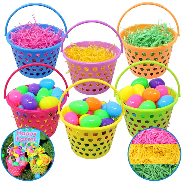 Cestas de plástico para Pascua JOYIN, 6 piezas, con asa y césped