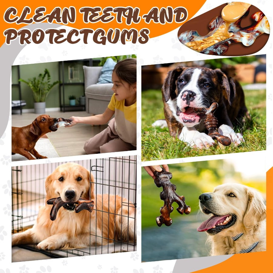 4-Pack Indestructible Nylon Dog Chew Bones, Bacon Flavor Tough Durable Dental Toys for Aggressive Chewers, Teeth Cleaning Gum Massage Puppy Chew Gifts for Small Medium Large Dogs