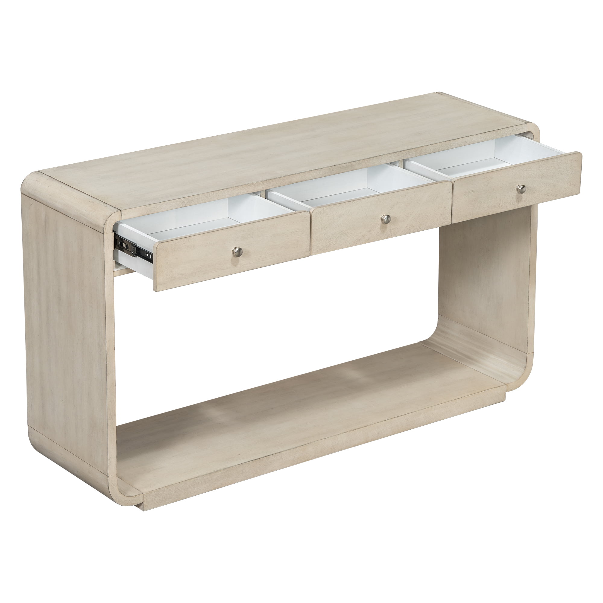 Euroco 55" Modern Console Table, Wood Entryway Table Hallway Table Sofa Table Behind Couch with 3 Drawers,Storage Shelf & Curved Legs for Living Room,Natural