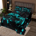 thumbnail image 2 of YST Boys Gaming Queen Quilt Set for Kids Teens Gamer Queen Coverlet Set, Teal Blue Neon Light Bedding Set Gradient Geometry Checkered Bedspread Set, Video Game Theme Bed Quilt, 2 of 5