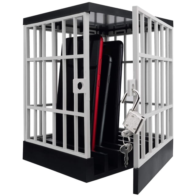 Gemaxvoled Caja de bloqueo de cárcel para teléfono celular, jaula con cerradura para teléfonos móviles dorados, para aula, tiempo familiar, fiesta, idea de regalo divertida y novedosa