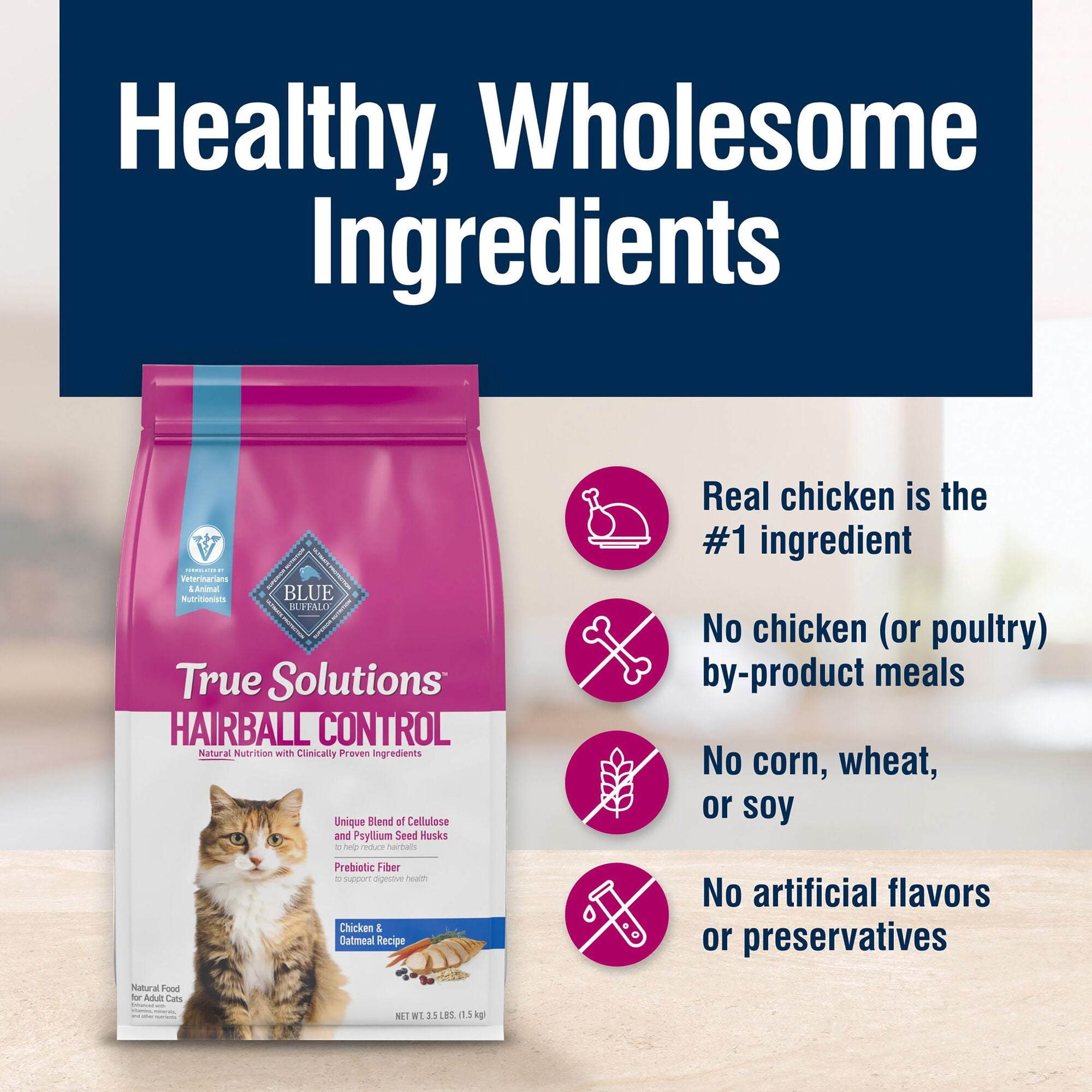 Blue Buffalo True Solutions Hairball Control Natural Dry Cat Food, Chicken, 3.5-lb. Bag