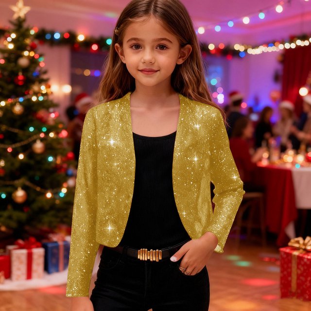 Cowsor Girls Sequin Blazer Open Front Jacket Party Christmas Sparkly Coats