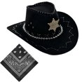 thumbnail image 4 of XIAOCHA Women's Embellished Cowboy Hat Cattleman Shapeable Brim Outdoor Farm Wide Brim Western Hat,Black, 4 of 4