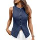thumbnail image 2 of Chaleco Vaquero Elástico Sin Mangas para Mujer, con Botones y Cuello Redondo, Informal, Estilo Western para Verano Azul Profundo XL, 2 of 8