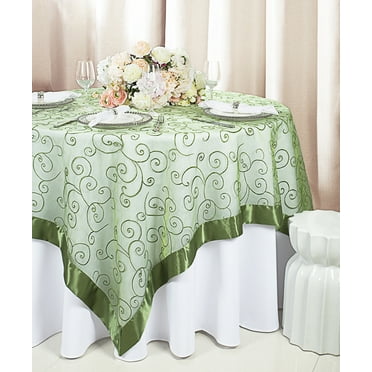 Wedding Linens Inc. 85"x85" Embroidered Organza Sheer Table Overlay Toppers - Clover Green