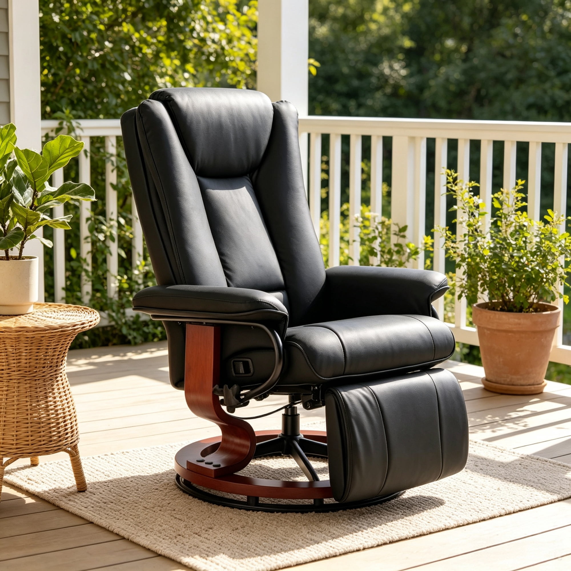 Modern Leather Swivel Recliner with Footrest, Compact Armchair