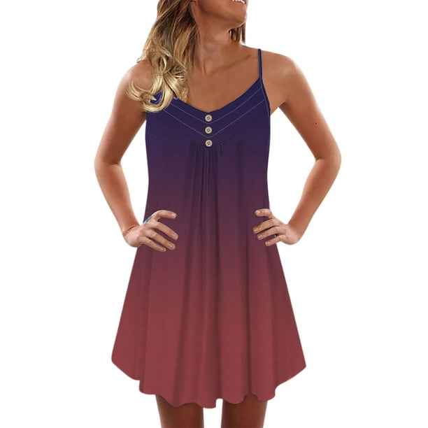 Elegantes vestidos de mujer Verano Impresión Casual Con cuello en V Sin mangas Mini vestido de vacaciones OAVQHLG3B Store lin121212