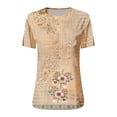thumbnail image 4 of EGNMCR T-Shirts pour Femmes Mode Femmes Col Rond Manches Courtes Imprimé Bouton Poche Hauts Décontractés, 4 of 4