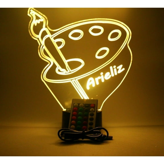 Artist Palette Night Light Up Lamp LED Free Engraved Custom Name Personalized Art Painting Table Desk Lamp, with Remote, 16 Different Color Options, Dimmer, It's Wow, Great Gift