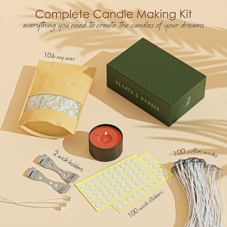 Etienne Alair Natural Soy Wax Kit - Includes 10 lbs Soy Candle Wax Flakes, 100 Cotton Wicks, 2 Wick Holders