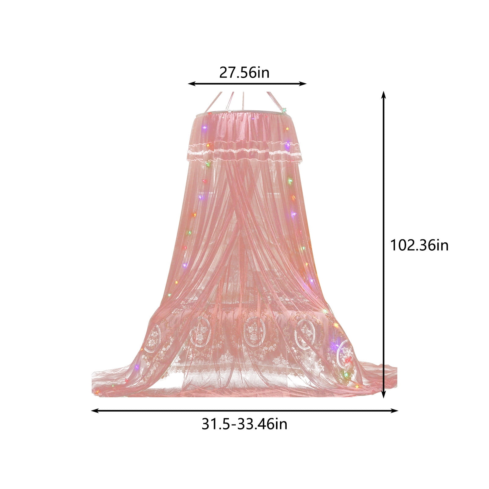 Mosquito Net Bed Canopy with Lights for Girls,Princess Canopy Bed Curtain Fine Sheer Mesh Dome Bed Canopies,Kids & Adults Lace Tent for Twin Full Queen King Bed Decor