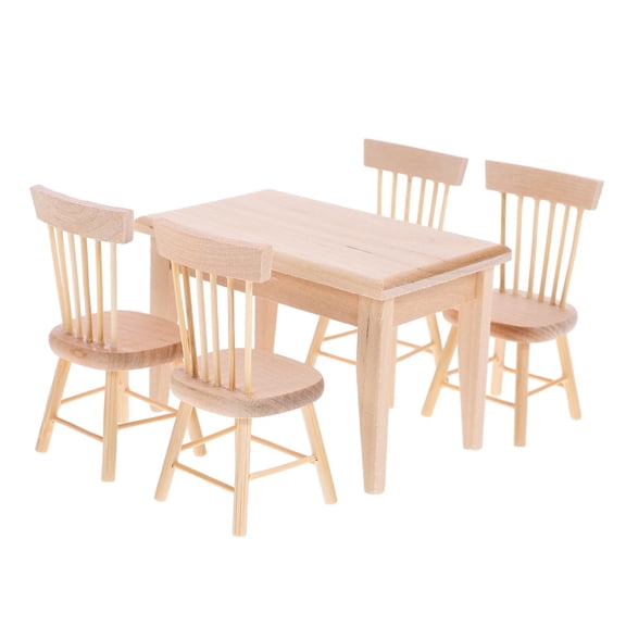 Realistic Dining Set for Dollhouses 1/12 Scale Table & 4 Chairs, Compact Decor