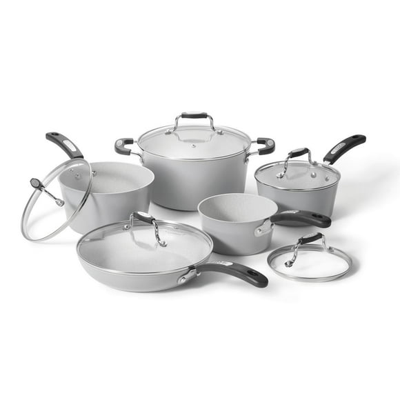 Starfrit The Rock Terra 10-Piece Cookware Set, Ceramic Non-Stick Rock.Tec Surface, Thick Aluminum Base, Oven & Dishwasher Safe, PFAS-Free