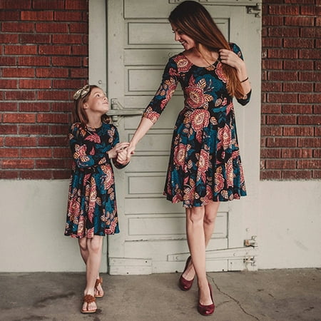 

Mommy and Me Matching Dresses Summer Boho Elbow-Length Slevee Dresses