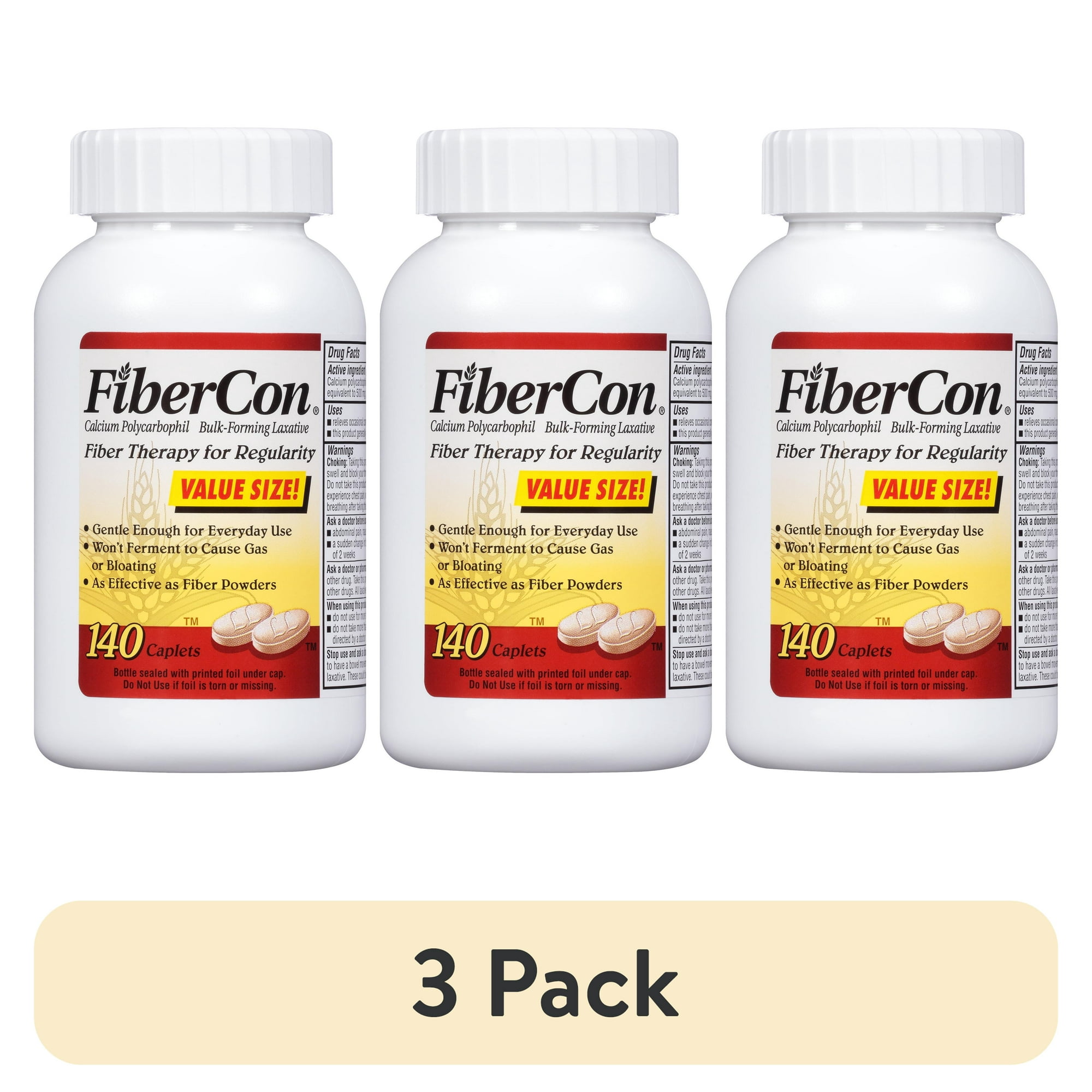 (3 pack) Fibercon Fiber Therapy for Regularity (Calcium Polycarbophil) Caplets 140 ct Bottle