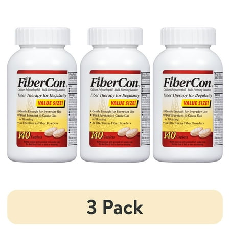 (3 pack) Fibercon Fiber Therapy for Regularity (Calcium Polycarbophil) Caplets 140 ct Bottle