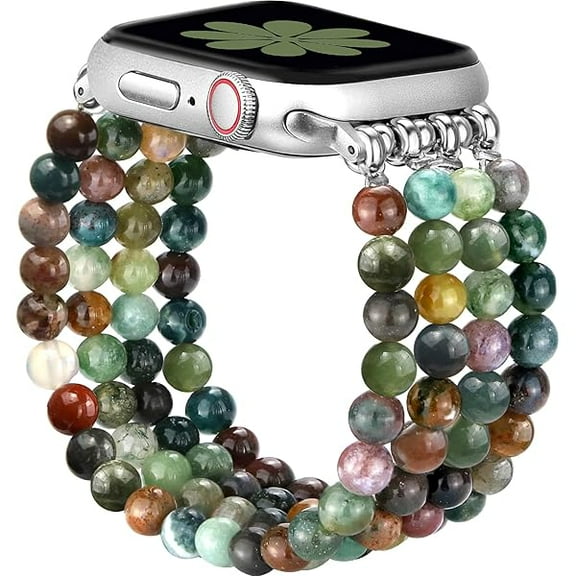 yilufa Natural Stone Beaded Bracelet Women Compatible with Apple Watch 40mm 41mm 38mm 44mm 42mm 45mm 46mm 49mm, Comfort Cool Elastic Bands Replacement for iWatch Series 10/9/8/SE/7/6/5/4/3/2/Ulyilufa