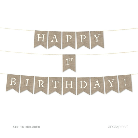 Happy 1st Birthday! Burlap Pennant Party Banner