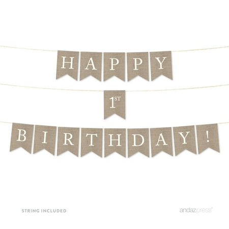 First Birthday Banners - Happy 1st Birthday! Burlap Pennant Party Banner