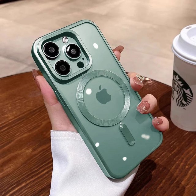 Matte Plating For Magsafe Magnetic Wireless Charge Case For iPhone 11 12 13 15 14 16 Pro Max Plus Soft Clear Shockproof Cover Green For iPhone 14Pro Max