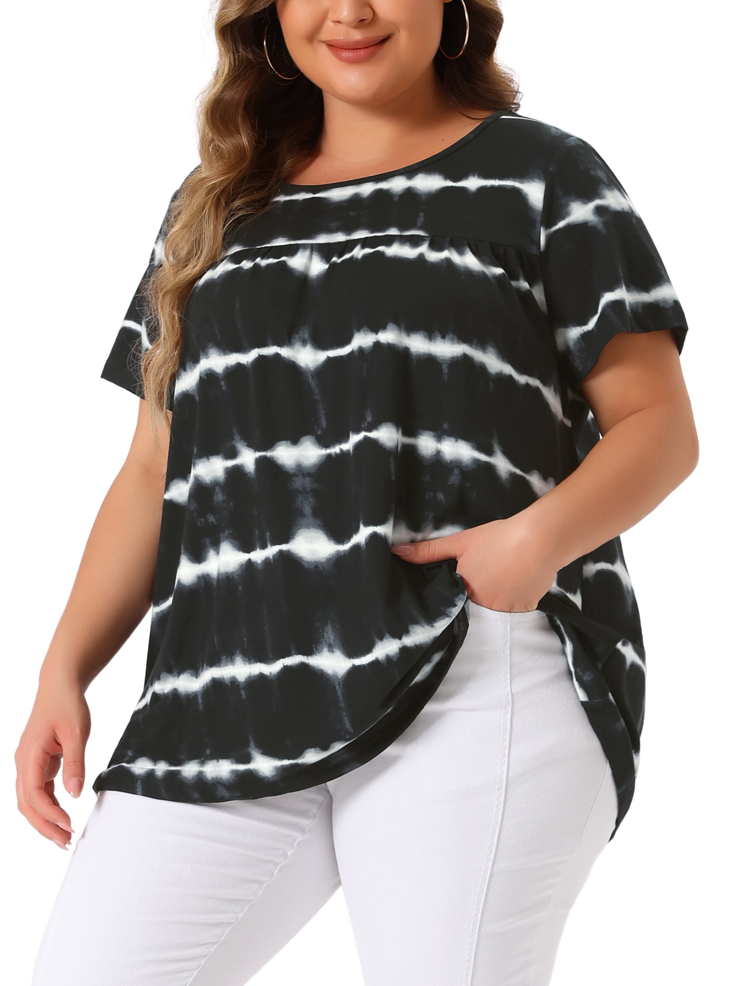 DARING DIVA Women's Plus Pleated Front Casual Blouse 1X Black