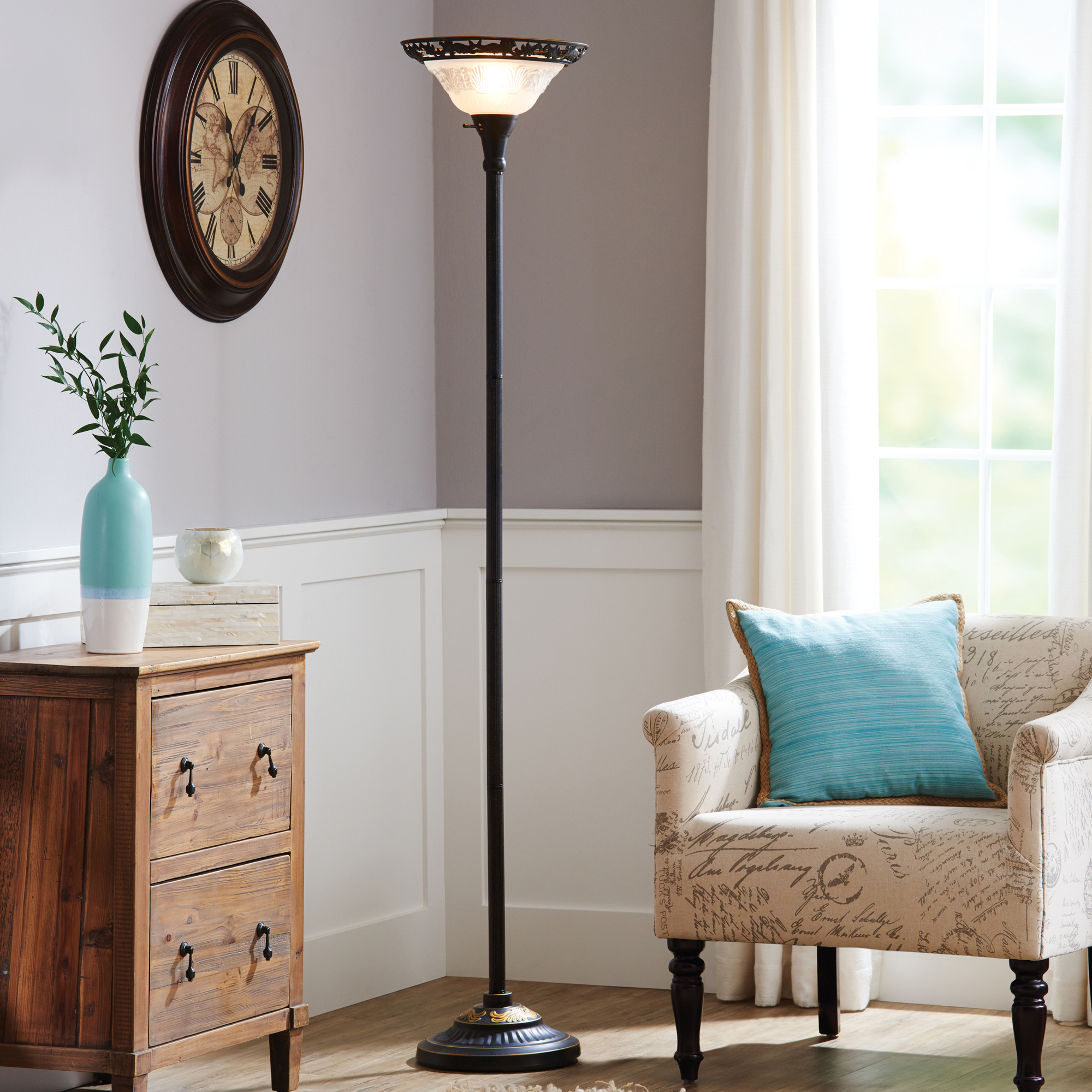 Better Homes & Gardnes Victorian Floor Lamp in Bronze Color 70"H, Metal Material with LED Bulb Included - image 5 of 7