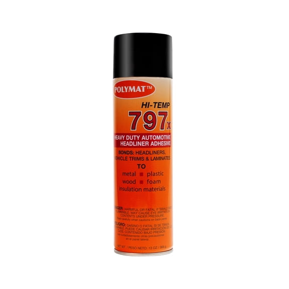 1: Can (13oz net) Polymat 797 Hi-Temp Spray Glue Adhesive: Industrial Grade High Temperature Glue, Heat and Water Resistant Spray Adhesive for Automotive Headliner, Marine Upholstery Glue