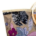 thumbnail image 4 of YIFEI Rattan Wood Handle Sequin Embroidered Floral Beach Bag Tote for Vacation and Wedding Party, 4 of 6