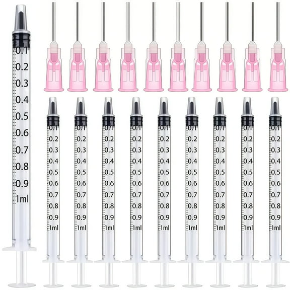 1ml plastic syringe with blunt pink needle, for animal feeding, liquid transfer, supplementation and scientific laboratory