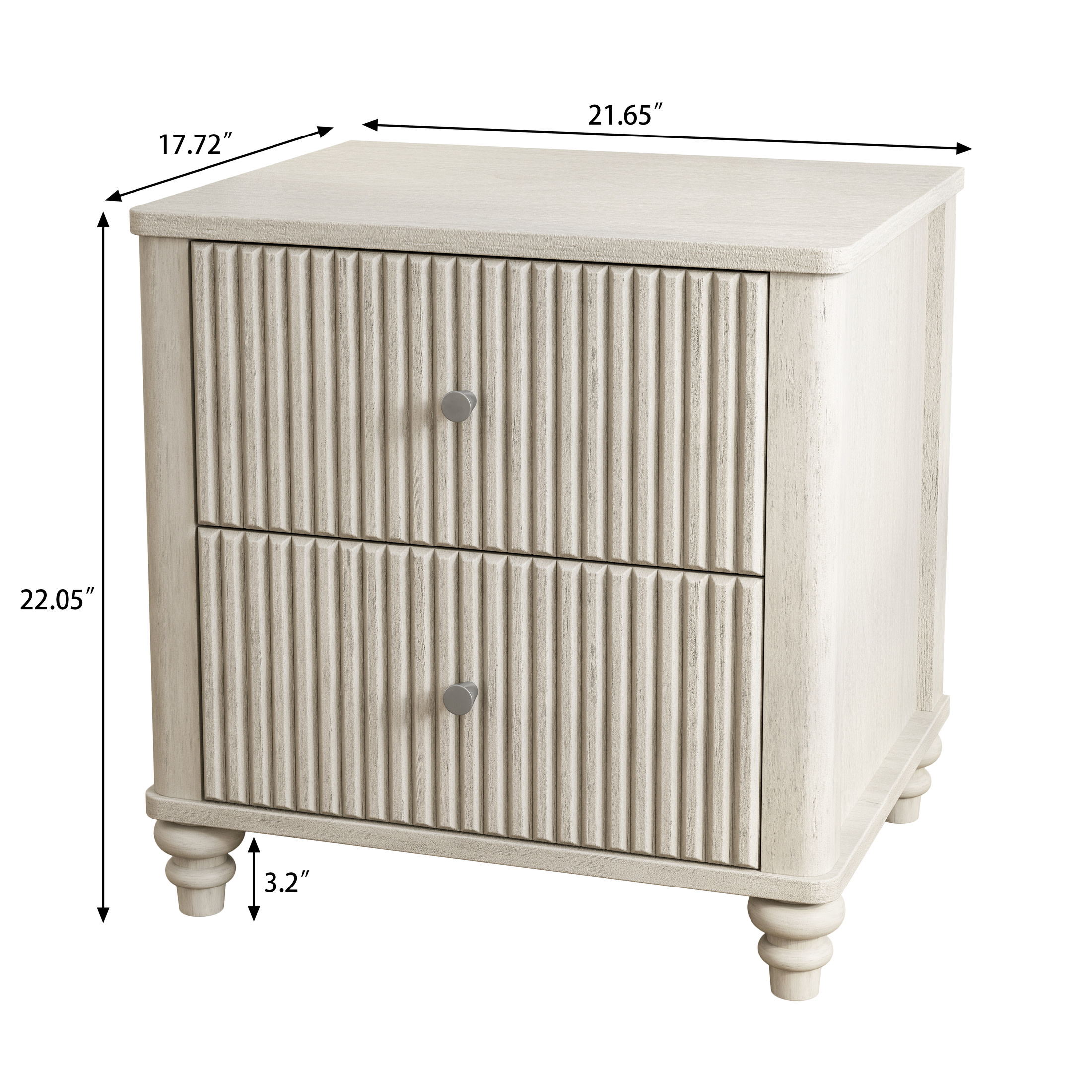 Noble House Gideus Fluted Nightstand, Mid-Century Drawer Bedside Table, Rubberwood Base with Metal Handles, Beige