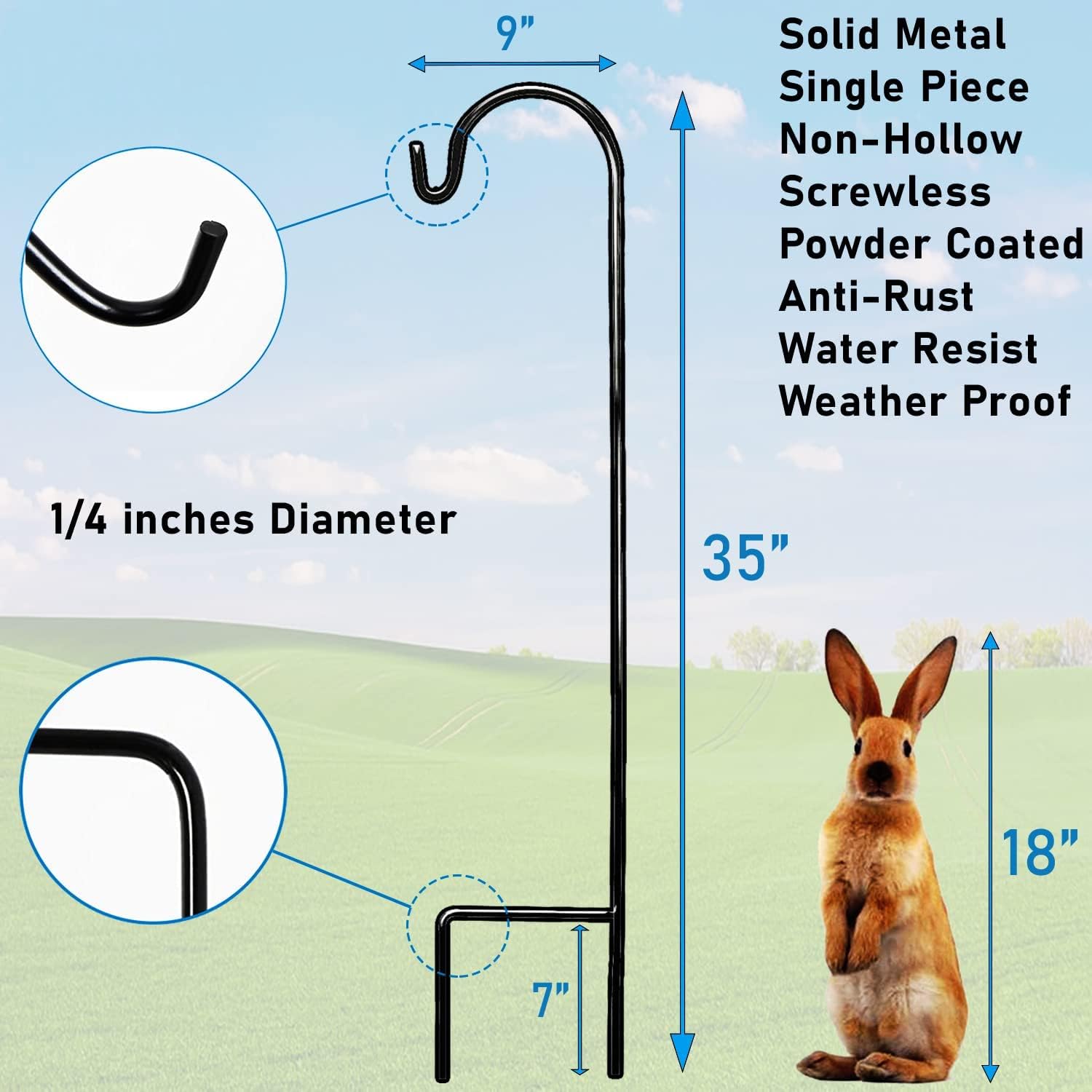 Ashman Shepherd's Hooks 35 Inch (4 Pack), Black, Made of Premium Metal for Hanging SolarLights, Bird Feeders, Mason Jars, Christmas Lights, Lanterns, Garden Stakes and Wedding Décor.