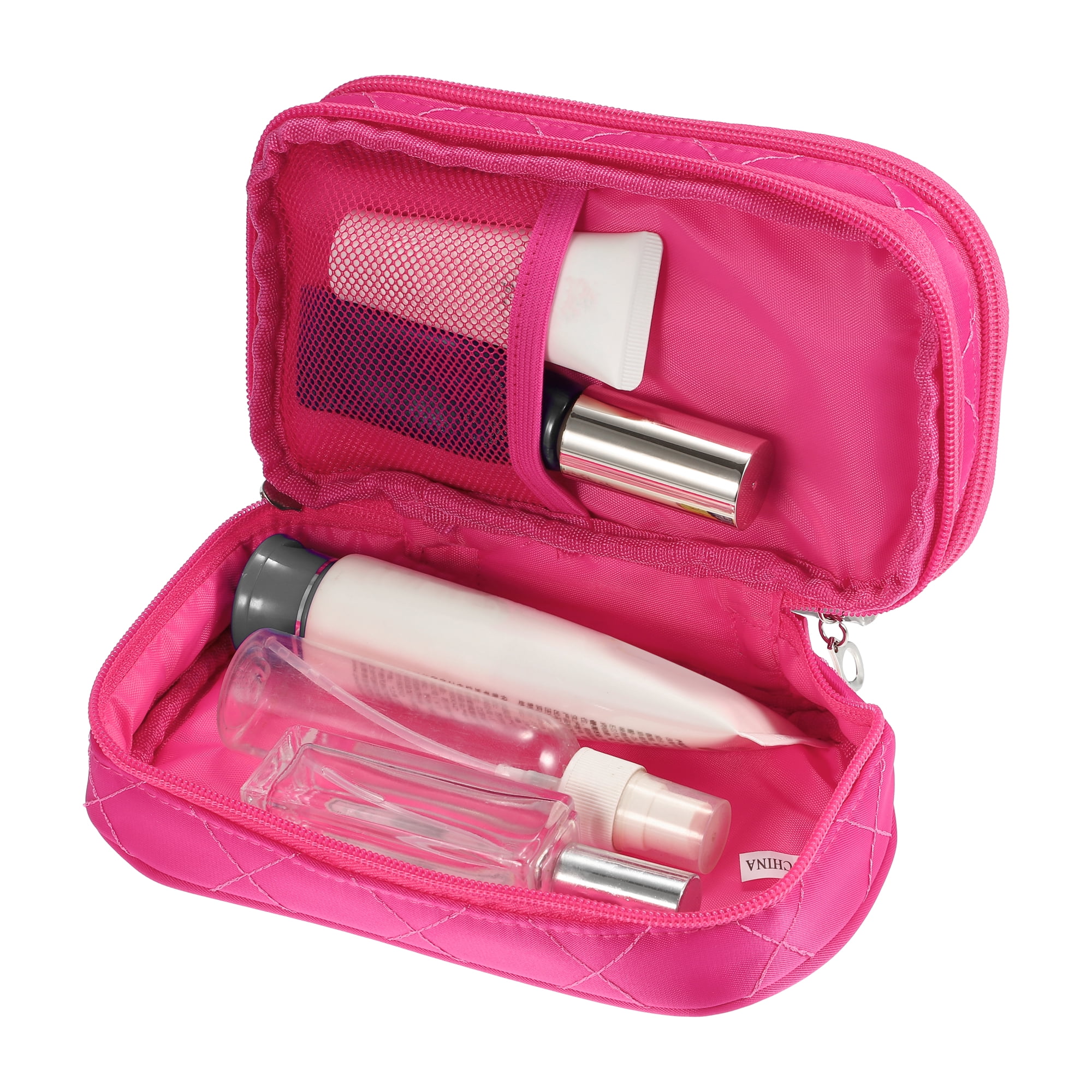 Unique Bargains Travel Double Layer Makeup Storage Bag for Cosmetic tools Rose Red