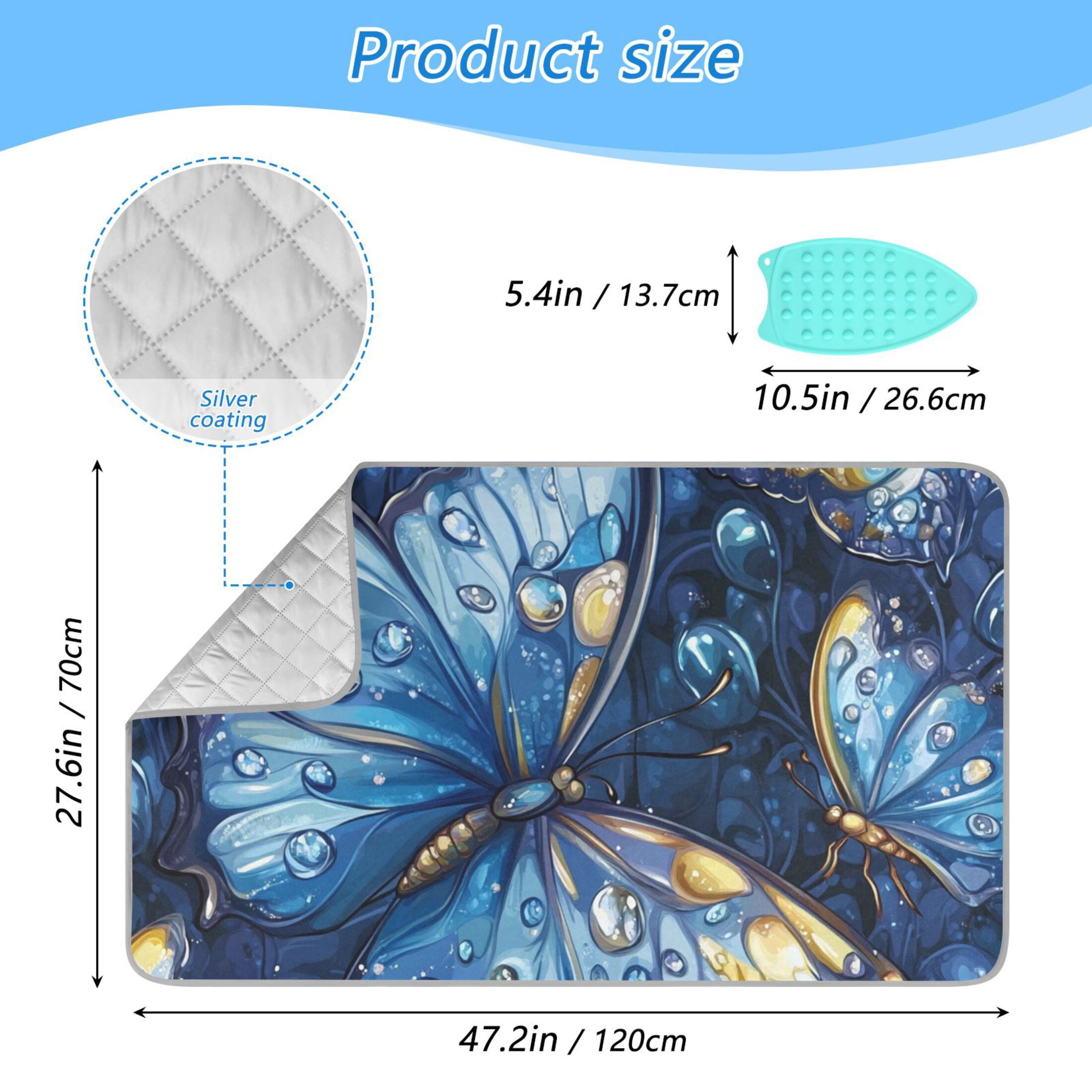 Blue Butterfly and Raindrop Ironing Mat Blanket Portable Travel Ironing Pad Heat Resistant Pad 47.2" x 27.6”