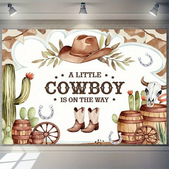 Cowboy Baby Shower Backdrop for Boys A Little Cowboy is On The Way Photography Background Brown Wild West Western Rodeo Country Baby Shower Birthday Party Decorations Banner Photo Booth Props