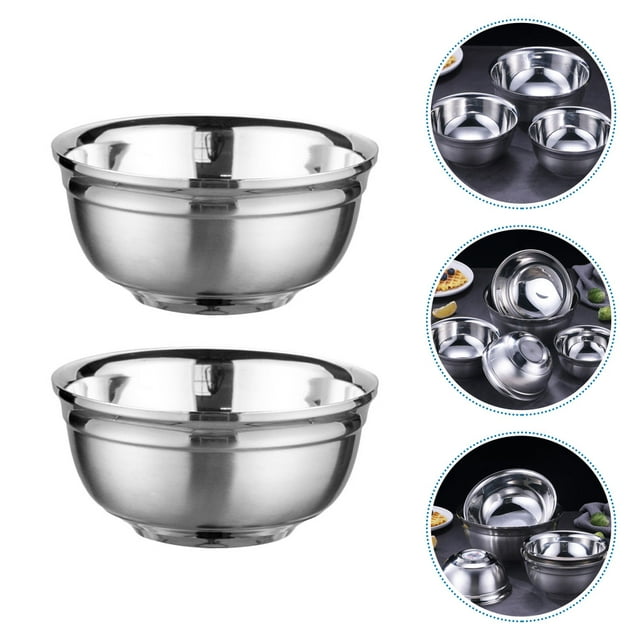 Milisten 2Pcs Kitchen Bowls Stainless Steel Round Insulated for Adults with Heat Insulation