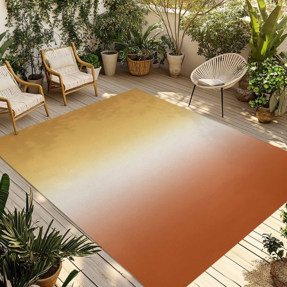 Burnt Orange Yellow Ombre Outdoor Rug for Patio/Deck/Porch, Non-Slip Large Area Rug 3 x 5 Ft, Contemporary Art Abstract Aesthetics Indoor Outdoor Rugs Washable Area Rugs, Camping Rug Carpet Runner