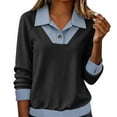 thumbnail image 2 of YHAJDS Casual Tops Womens Tops Solid Color Lapel Denim Patchwork Button Spring Summer Cardigan, 2 of 5