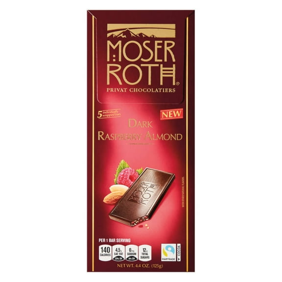Moser Roth Dark Chocolate Raspberry Almond Bar, 4.4 oz
