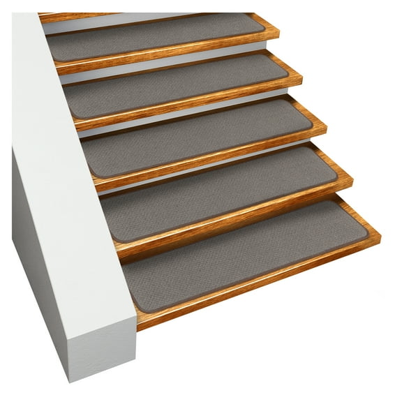 Set of 15 Skid-Resistant Carpet Stair Treads - Gray - 8 Inches X 23.5 Inches