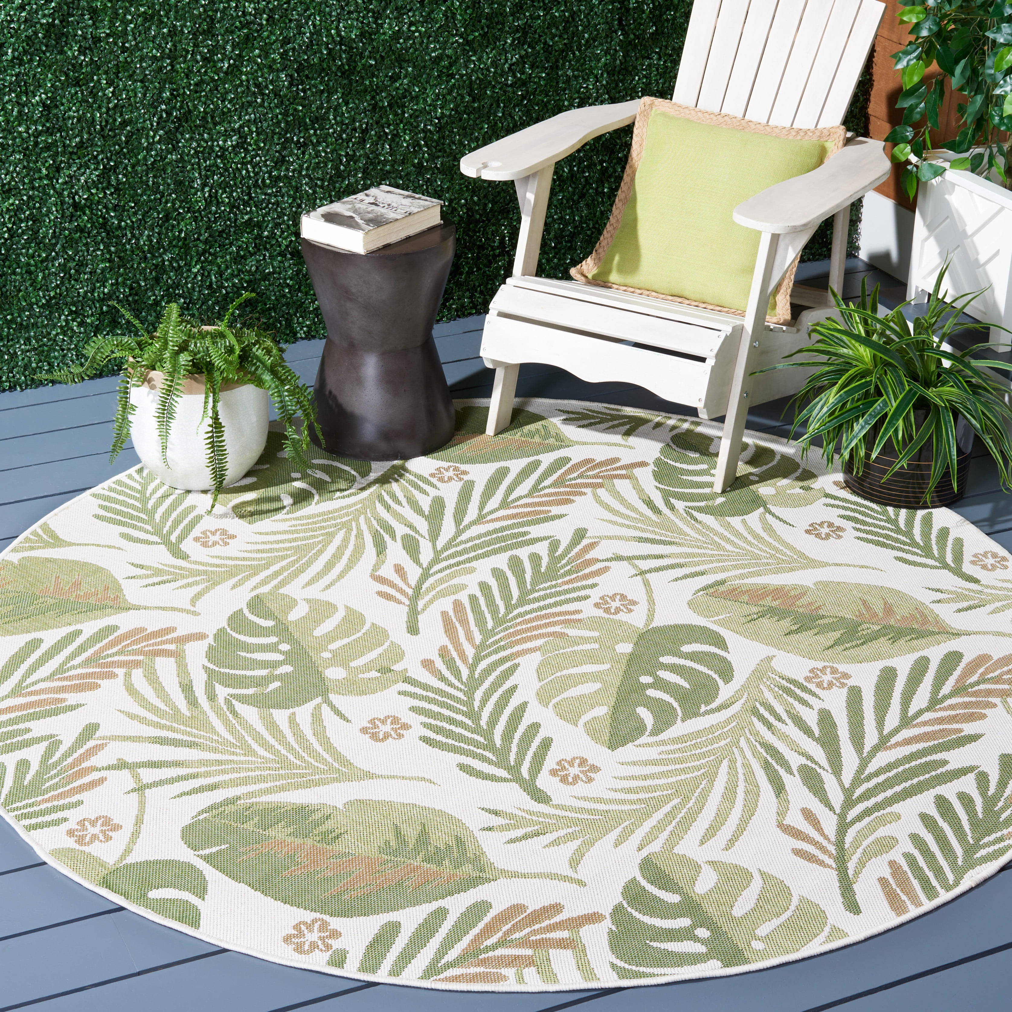 Safavieh Courtyard Adair Botanical Indoor/Outdoor Area Rug, Ivory/Green, 6'7" x 6'7" Round