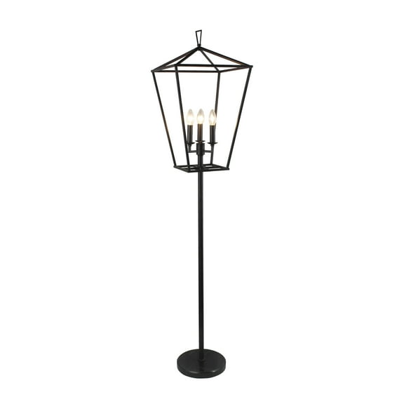 HomeRoots 490806 64 x 14 x 14 in. Black Three Light Floor Lamp with Black Geometric Shade