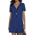 thumbnail image 3 of ZXSXSY Women Lapel Collar V Neck Short Sleeves Pockets Denim Mini Dress, 3 of 3