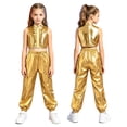 thumbnail image 7 of Aislor Girls Jazz Hip Hop Dance Outfit Sleeveless Sequin Ruffles Crop Top with Pants Streetwear Gold 14, 7 of 7