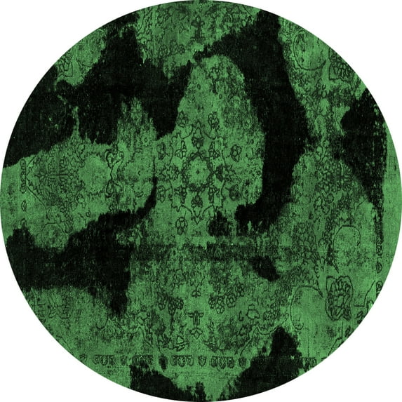 Ahgly Company Indoor Round Abstract Emerald Green Modern Area Rugs, 6' Round