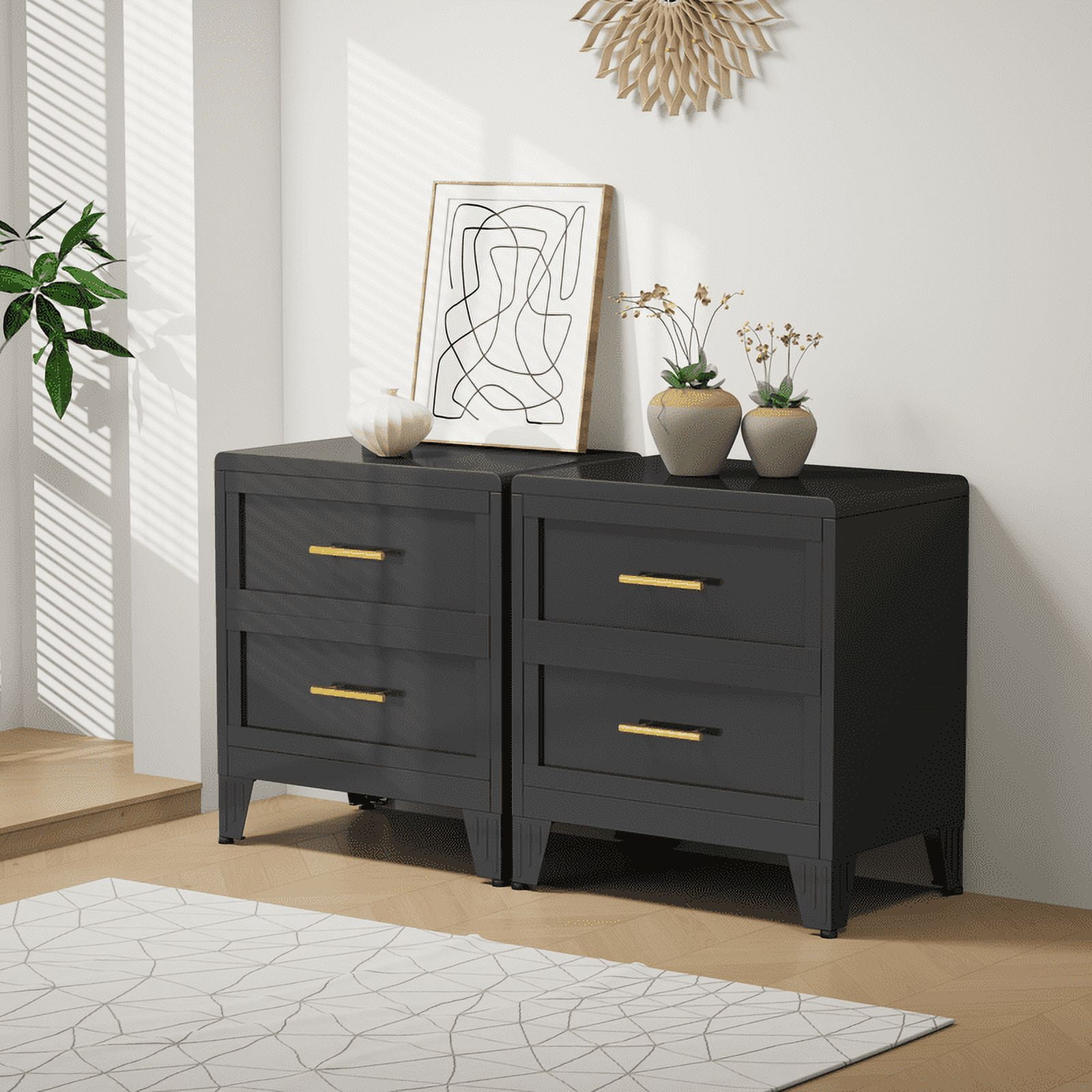 Erosoei Modern Metal Nightstand 2 Drawer Dresser for Bedroom